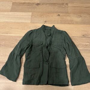 Hinge Olive Utility Jacket with Ruffle Detail